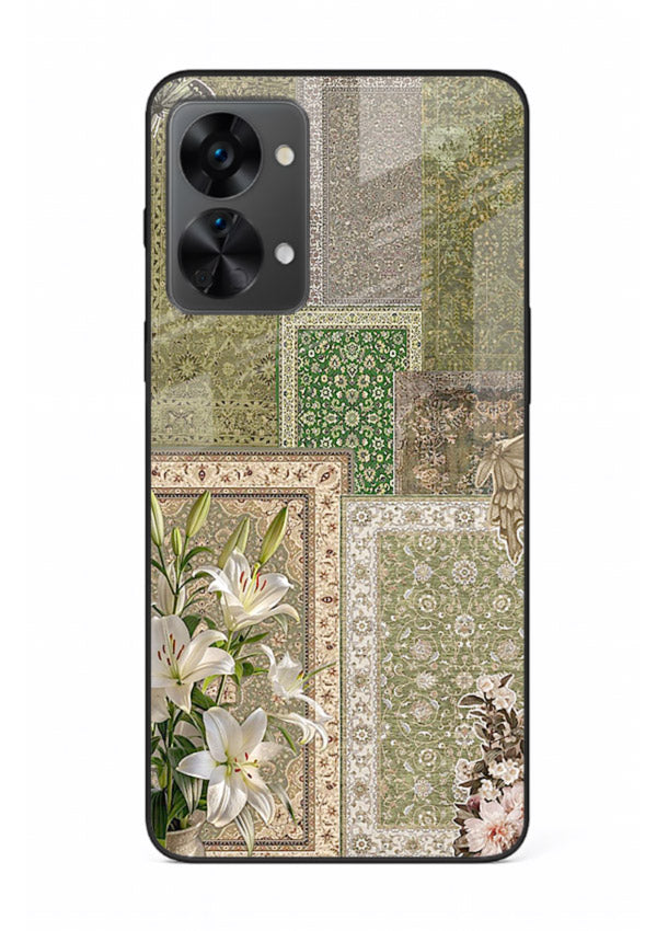 Green botanical mosaic artwork printed on glossy tempered glass OnePlus Nord 2T back cover
