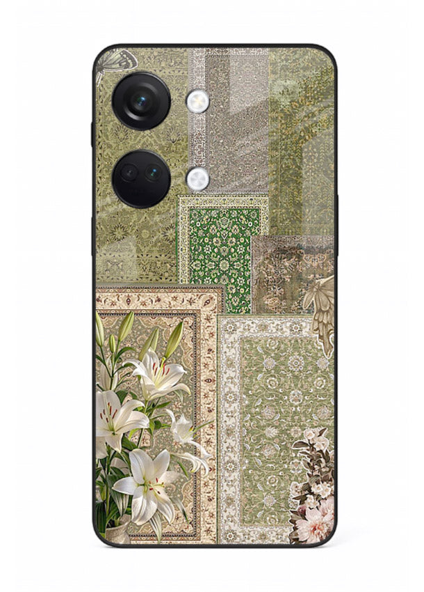 Green botanical mosaic artwork printed on glossy tempered glass OnePlus Nord 3 back cover