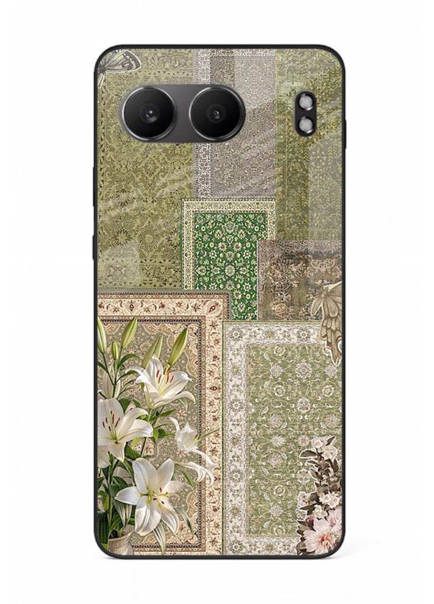 Green botanical mosaic artwork printed on glossy tempered glass OnePlus Nord 4 back cover