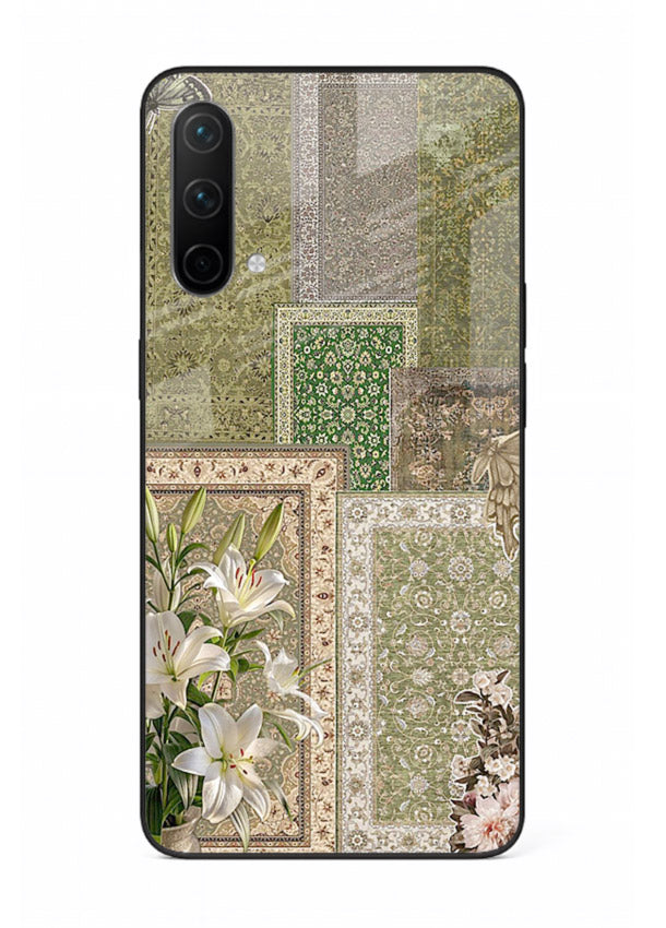 Green botanical mosaic artwork printed on glossy tempered glass OnePlus Nord CE 5G back cover