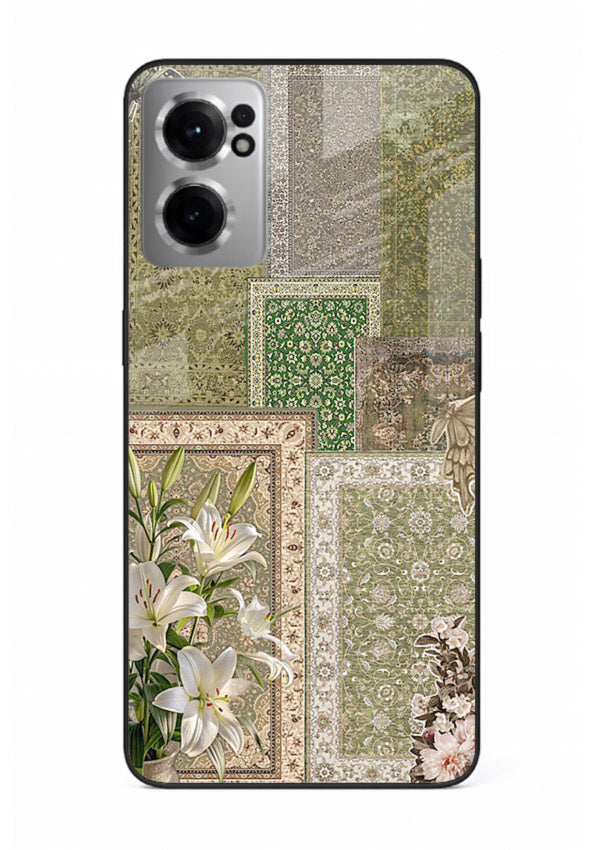 Green botanical mosaic artwork printed on glossy tempered glass OnePlus Nord CE2 5G back cover