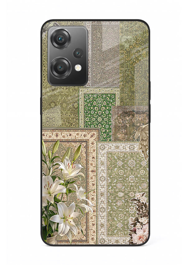 Green botanical mosaic artwork printed on glossy tempered glass OnePlus Nord CE2 Lite 5G back cover