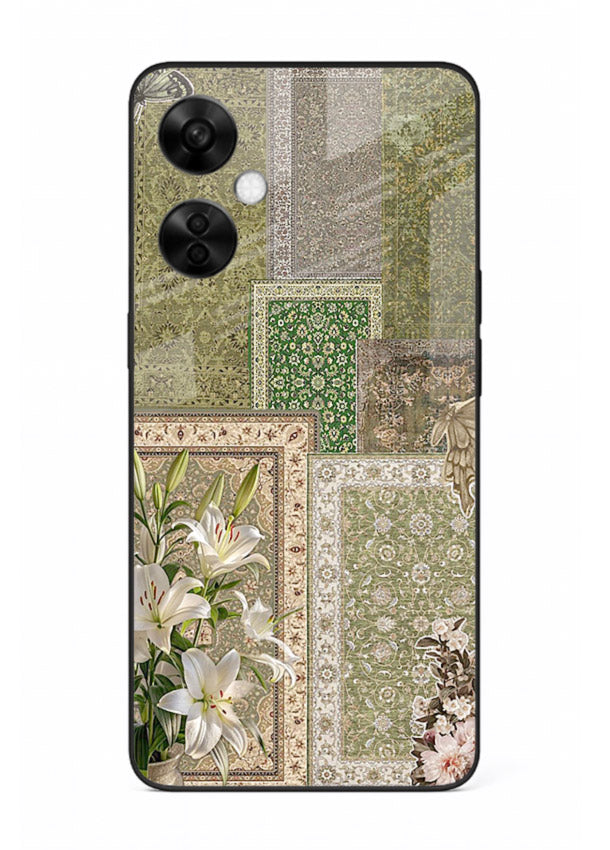 Green botanical mosaic artwork printed on glossy tempered glass OnePlus Nord CE3 Lite back cover