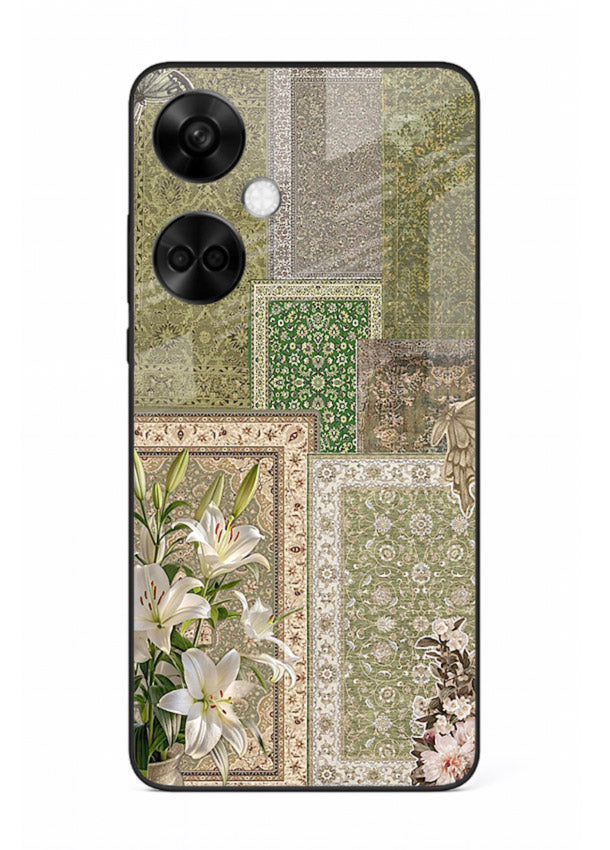 Green botanical mosaic artwork printed on glossy tempered glass OnePlus Nord CE3 back cover
