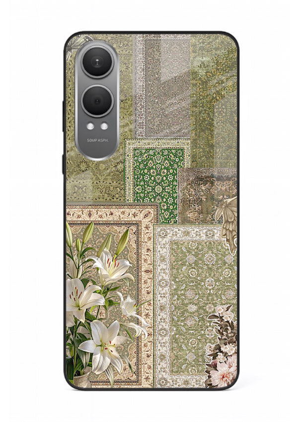 Green botanical mosaic artwork printed on glossy tempered glass OnePlus Nord CE4 Lite back cover