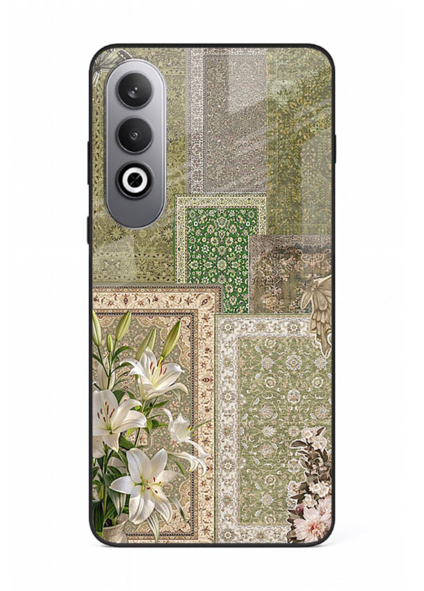 Green botanical mosaic artwork printed on glossy tempered glass OnePlus Nord CE4 back cover