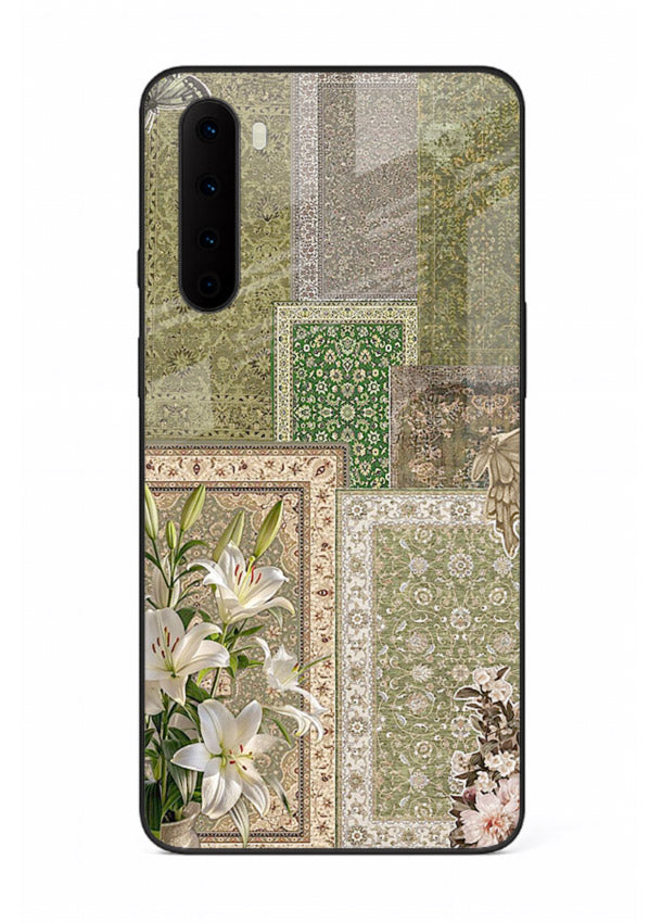 Green botanical mosaic artwork printed on glossy tempered glass OnePlus Nord back cover