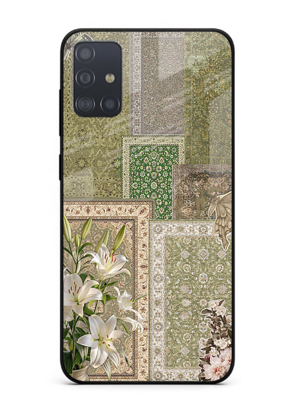 Green botanical mosaic artwork printed on glossy tempered glass Samsung A71 back cover