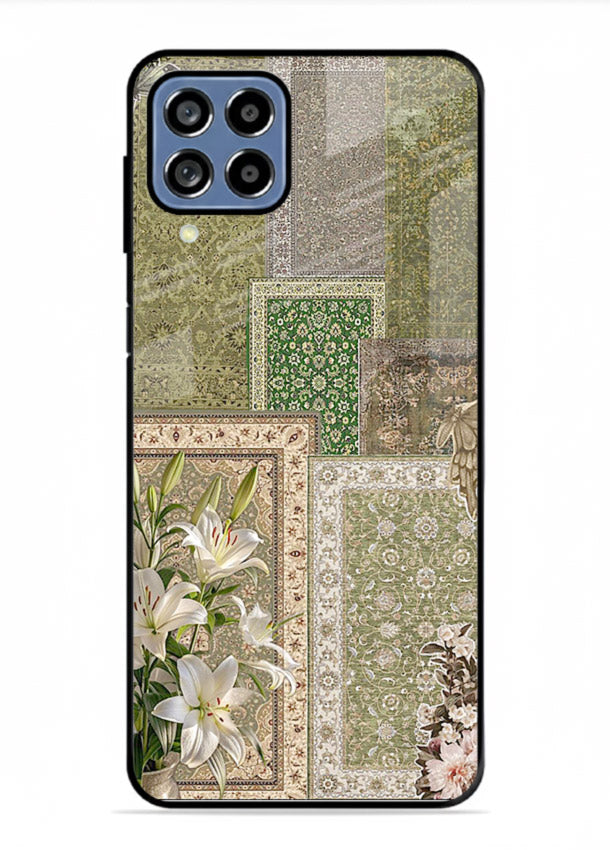 Green botanical mosaic artwork printed on glossy tempered glass Samsung M33 5G back cover
