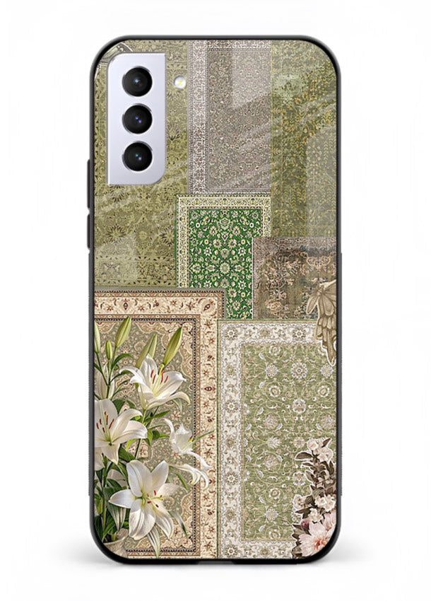 Green botanical mosaic artwork printed on glossy tempered glass Samsung S21 Plus back cover