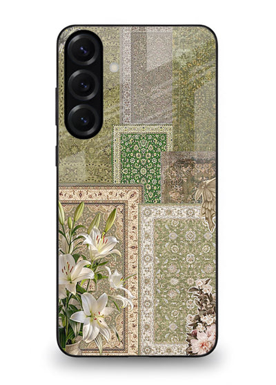 Green botanical mosaic artwork printed on glossy tempered glass Samsung A54 5G back cover