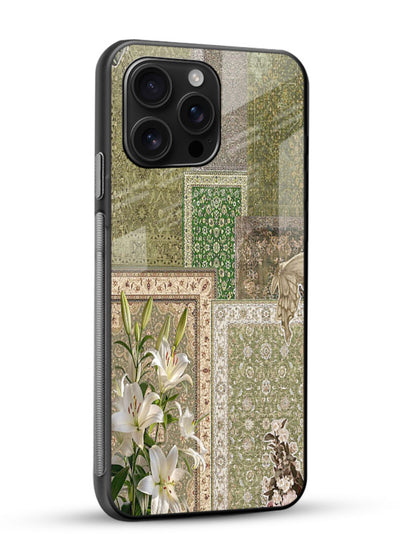 Green botanical mosaic artwork printed on glossy tempered glass mobile back cover - 2