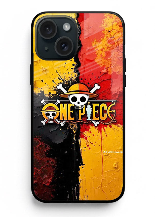 one piece crack texture art iphone 15 glass cover pirate anime stylish case