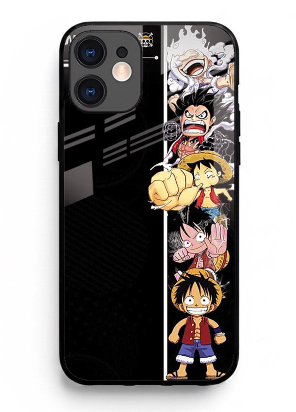 one piece split character anime art iphone 12 mini glass cover manga themed case