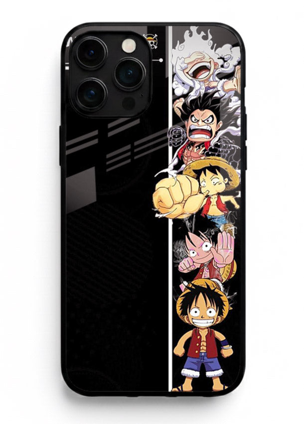 one piece split character anime art iphone 15 pro max glass cover manga themed case