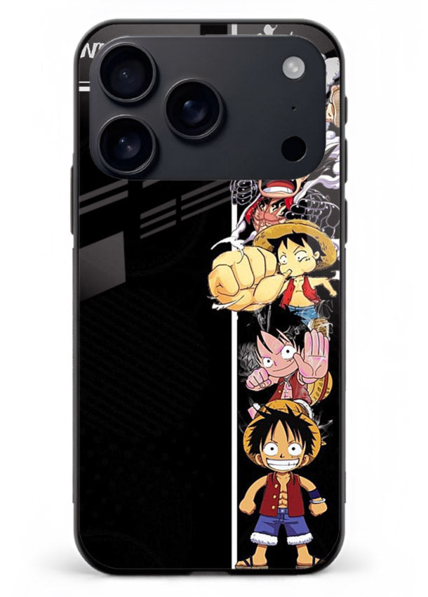 one piece split character anime art iphone 17 pro max glass cover manga themed case