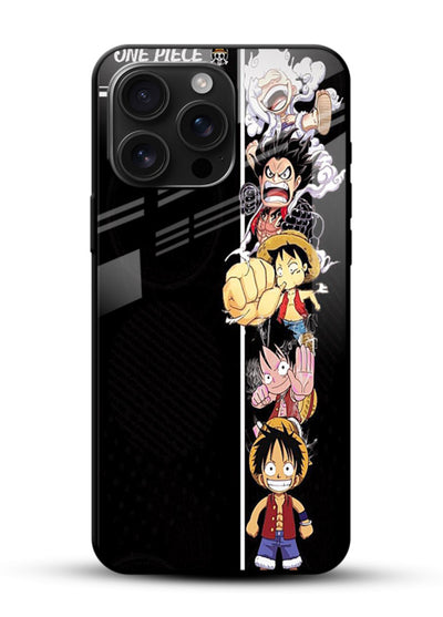 one piece split character anime art glossy vibrant premium glass cover manga themed case - Angle Front