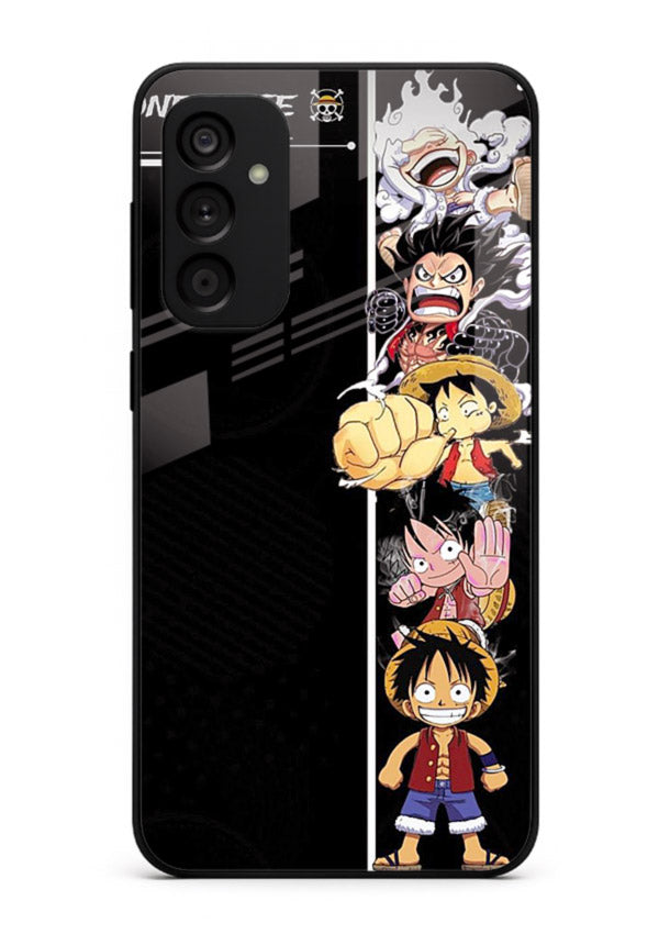 one piece split character anime art Samsung A14 5G glass cover manga themed case