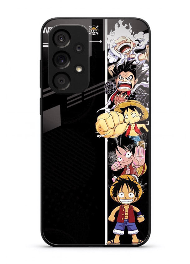 one piece split character anime art Samsung A23 5G glass cover manga themed case