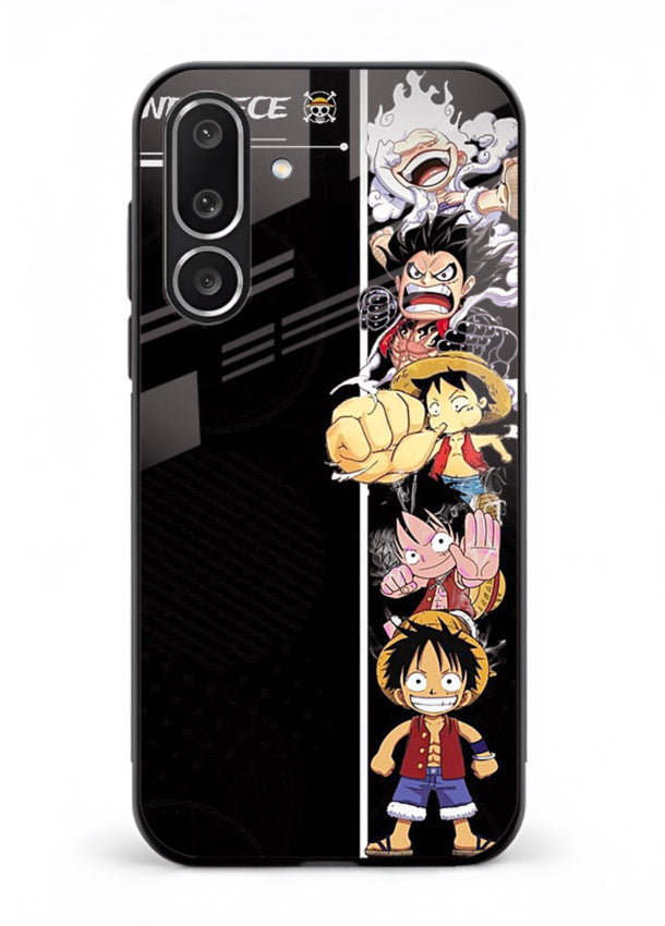 one piece split character anime art Samsung M56 5G glass cover manga themed case