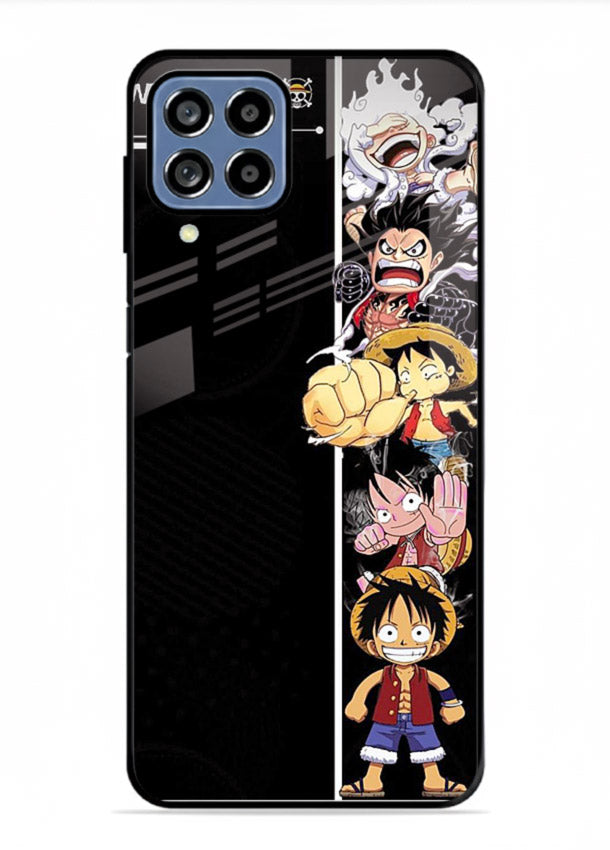 one piece split character anime art Samsung M53 5G glass cover manga themed case