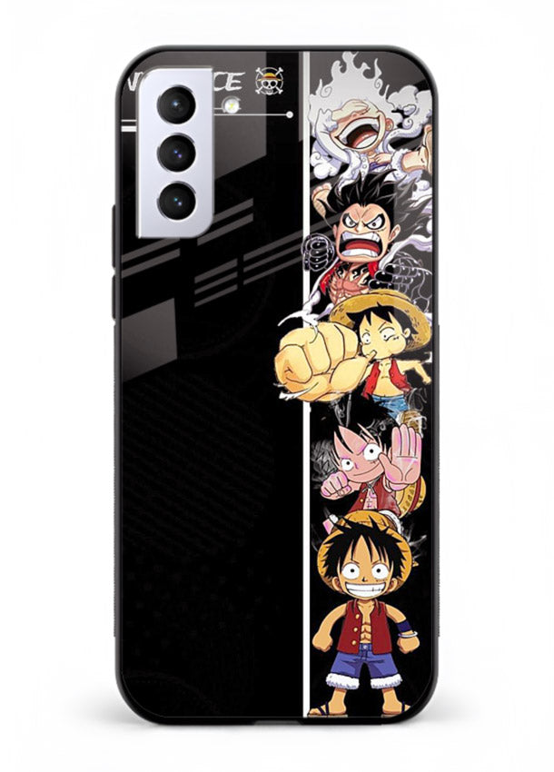 one piece split character anime art Samsung S21 FE glass cover manga themed case