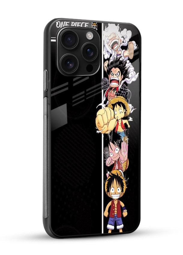 one piece split character anime art glossy vibrant premium glass cover manga themed case - Angle Side