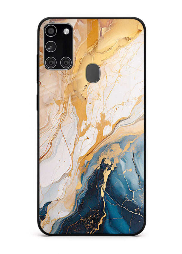 Opal Gemstone Bubbles Samsung A21s glass back cover with iridescent opal marble texture