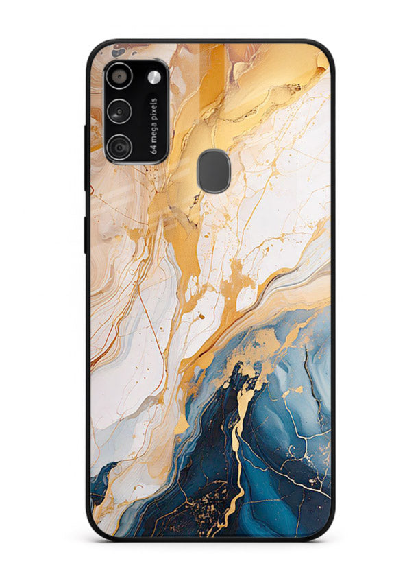 Opal Gemstone Bubbles Samsung M30s glass back cover with iridescent opal marble texture