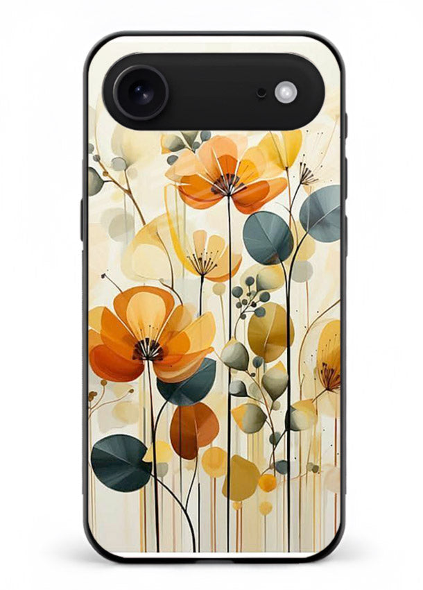 Orange blossom cluster artwork on iphone 18 air glass back cover with warm bright botanical accents.