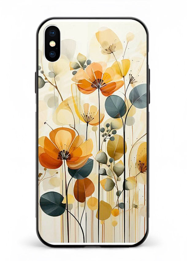 Orange blossom cluster artwork on iphone xs max glass back cover with warm bright botanical accents.