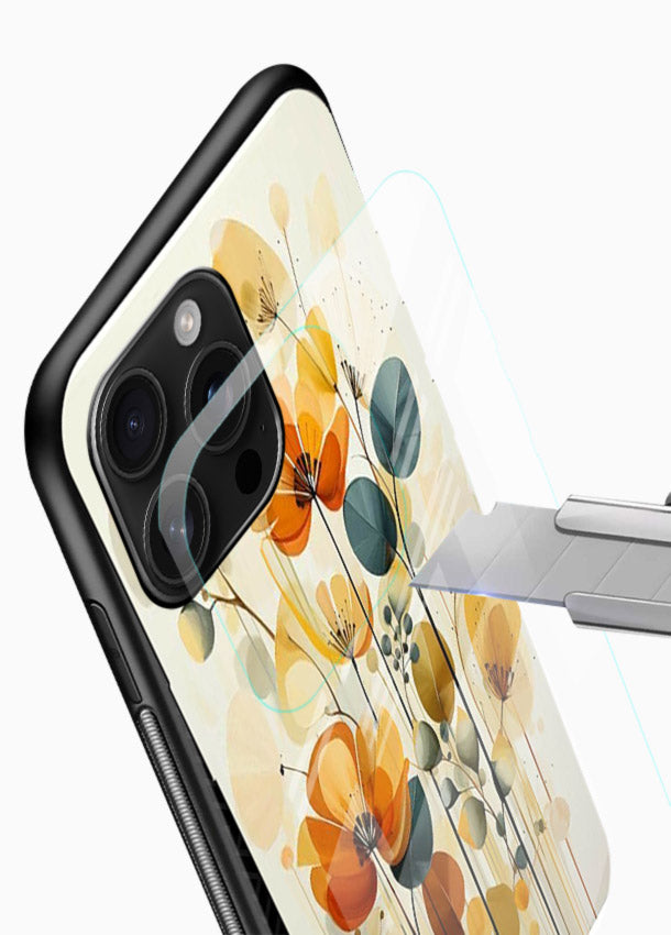 Orange blossom cluster artwork on glossy vibrant premium glass back cover with warm bright botanical accents. - Angle Blade