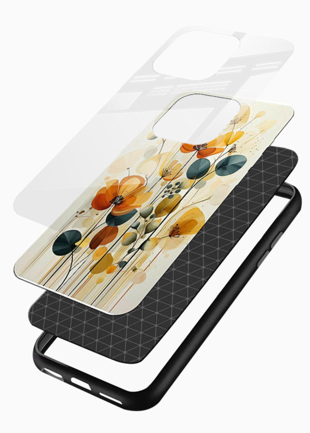 Orange blossom cluster artwork on glossy vibrant premium glass back cover with warm bright botanical accents. - Angle Layers
