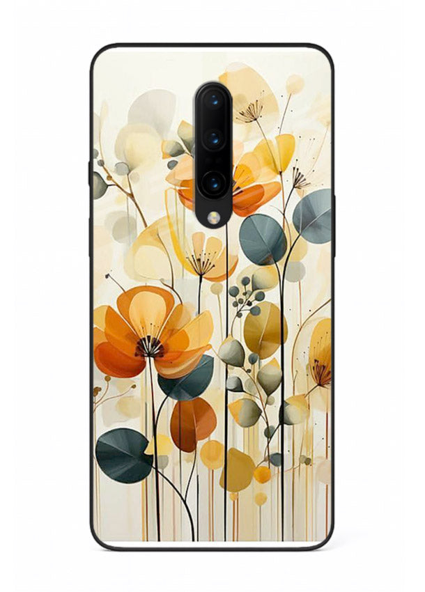 Orange blossom cluster artwork on OnePlus 7T Pro glass back cover with warm bright botanical accents.