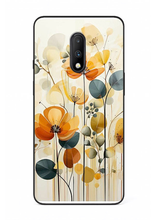 Orange blossom cluster artwork on OnePlus 7 glass back cover with warm bright botanical accents.
