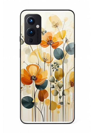 Orange blossom cluster artwork on OnePlus 9 Pro glass back cover with warm bright botanical accents.