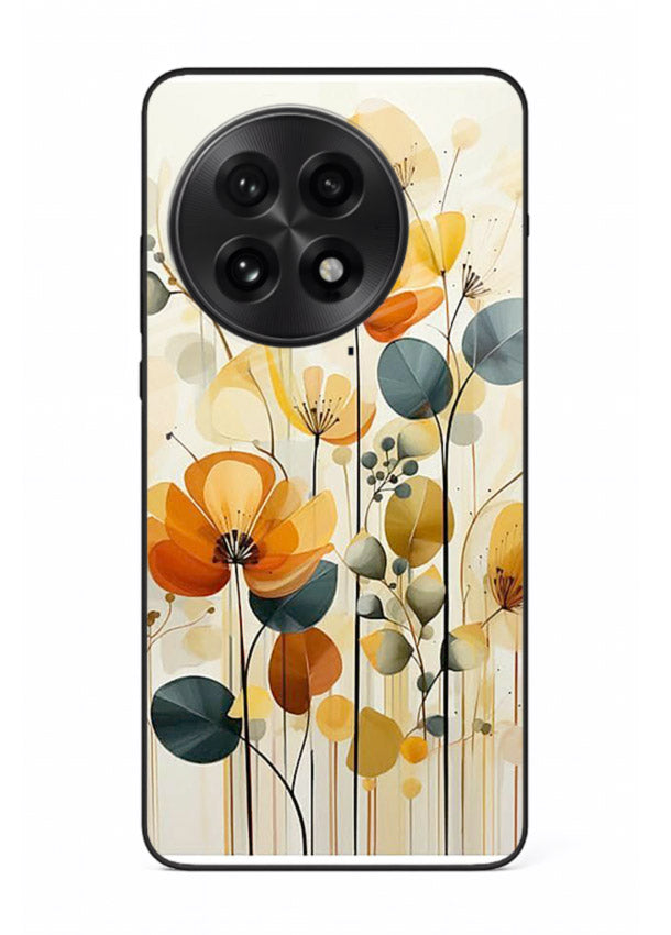 Orange blossom cluster artwork on OnePlus 13 glass back cover with warm bright botanical accents.