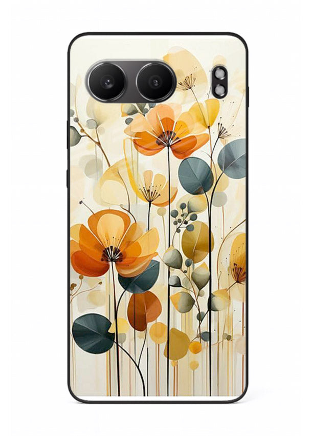 Orange blossom cluster artwork on OnePlus Nord 4 glass back cover with warm bright botanical accents.