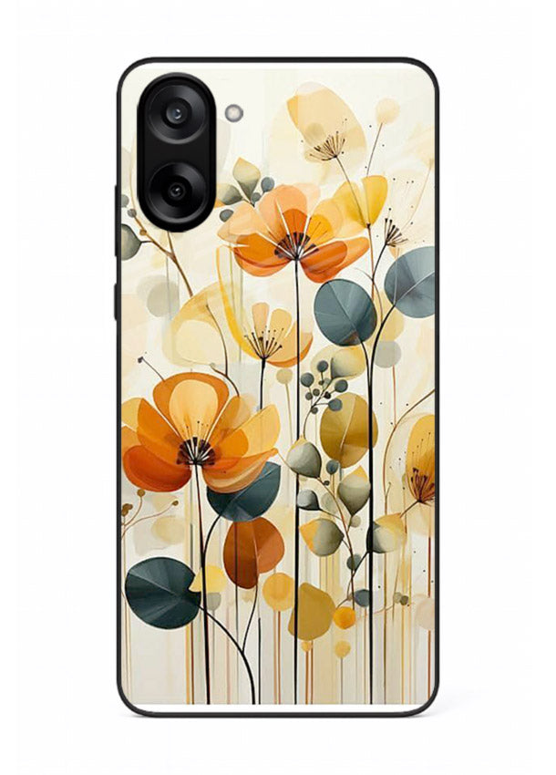 Orange blossom cluster artwork on OnePlus Nord CE5 glass back cover with warm bright botanical accents.
