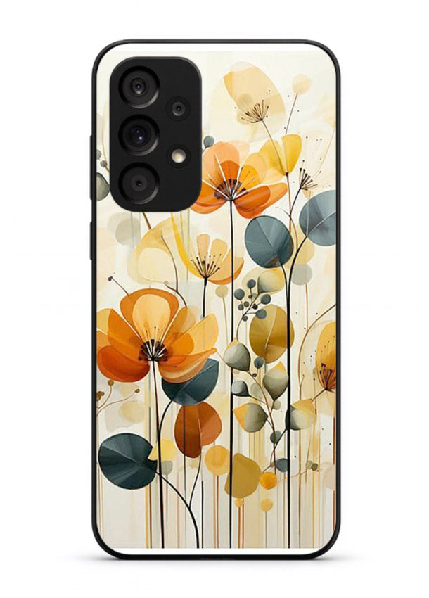 Orange blossom cluster artwork on Samsung A33 5G glass back cover with warm bright botanical accents.