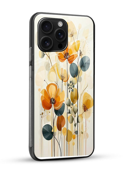 Orange blossom cluster artwork on glossy vibrant premium glass back cover with warm bright botanical accents. - Angle Side
