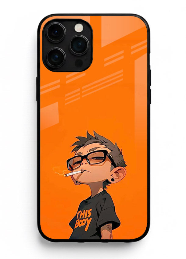 Orange Boy Character cartoon artwork iphone 16 pro max glass back cover