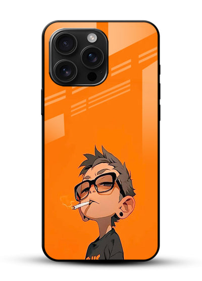 Orange Boy Character cartoon artwork glossy vibrant premium glass back cover - Angle Front