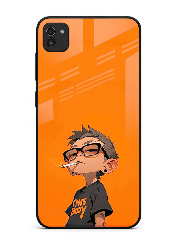 Orange Boy Character cartoon artwork Samsung A03 glass back cover