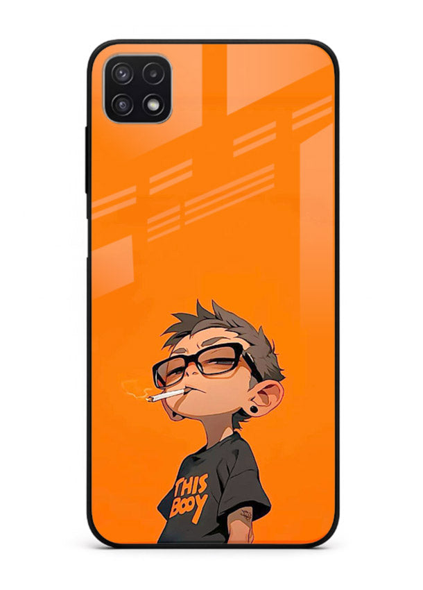 Orange Boy Character cartoon artwork Samsung F42 5G glass back cover