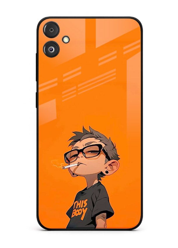 Orange Boy Character cartoon artwork Samsung F14 5G glass back cover