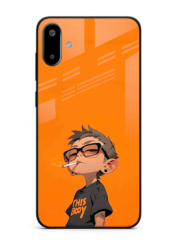 Orange Boy Character cartoon artwork Samsung F06 5G glass back cover