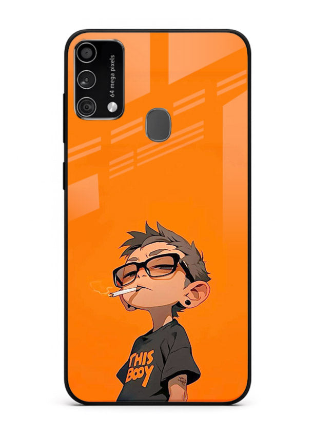 Orange Boy Character cartoon artwork Samsung F41 glass back cover