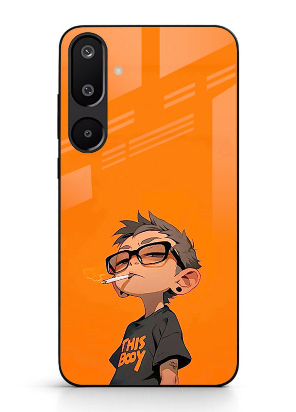 Orange Boy Character cartoon artwork Samsung F16 5G glass back cover