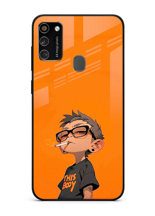 Orange Boy Character cartoon artwork Samsung M30s glass back cover